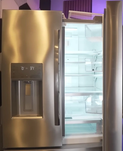 Interior of a refrigerator showing ice maker compartment